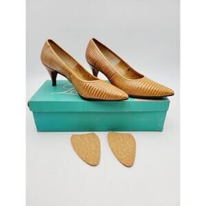 Vtg La Belle Original Women's Sz 8 B Heels Brown Reptile Lizard Pumps